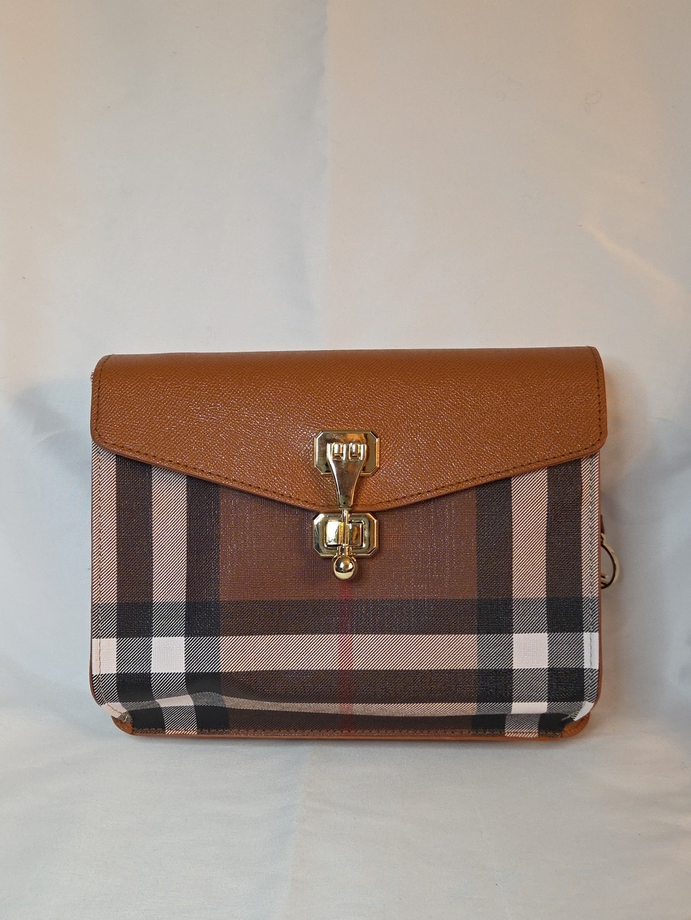 LouLu Tan Plaid Crossbody Bag with Gold-Tone Clasp